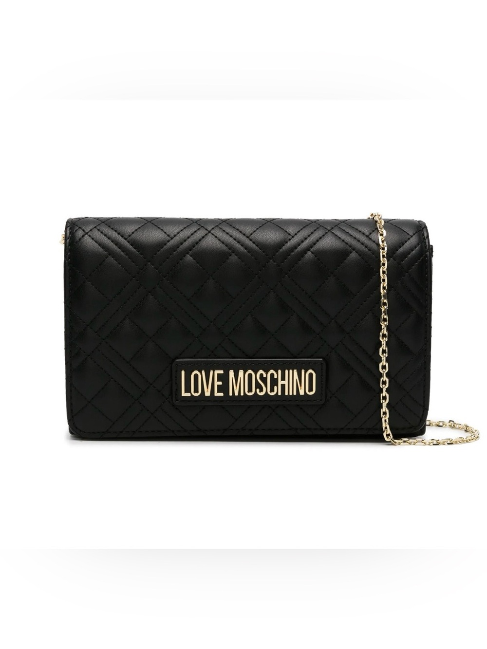 Love Moschino Black Quilted Clutch with Gold Chain